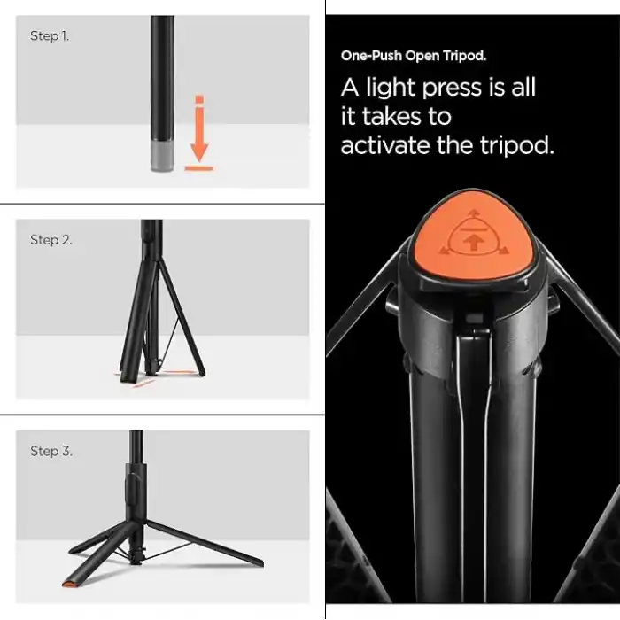 Spigen Kablosuz Bluetooth Selfie Çubuğu Uzaktan Kumandalı Tripod / 1.4 Metre Kolay Taşınabilir S541W Black - AMP09336