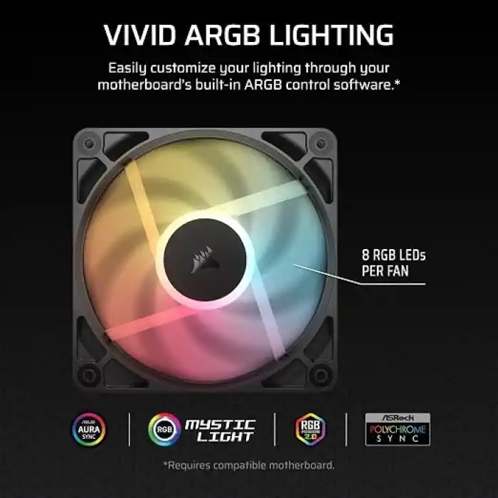 CORSAIR RS120-R ARGB 120mm PWM Ters Yapraklı Kasa Fanı Üçlü Paket - Siyah (CO-9050196-WW)
