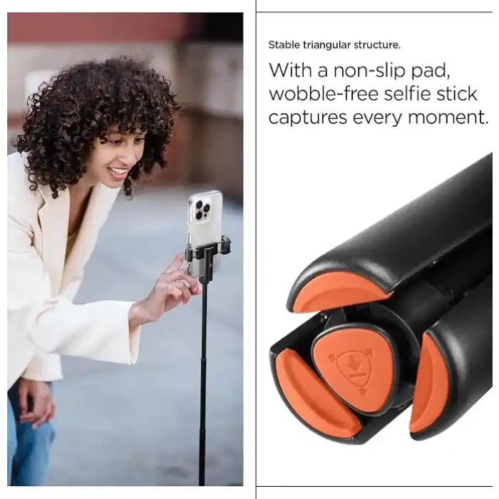 Spigen Kablosuz Bluetooth Selfie Çubuğu Uzaktan Kumandalı Tripod / 1.4 Metre Kolay Taşınabilir S541W Black - AMP09336