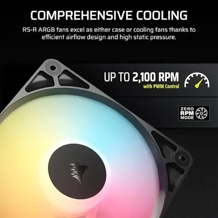 CORSAIR RS120-R ARGB 120mm PWM Ters Yapraklı Kasa Fanı Üçlü Paket - Siyah (CO-9050196-WW)