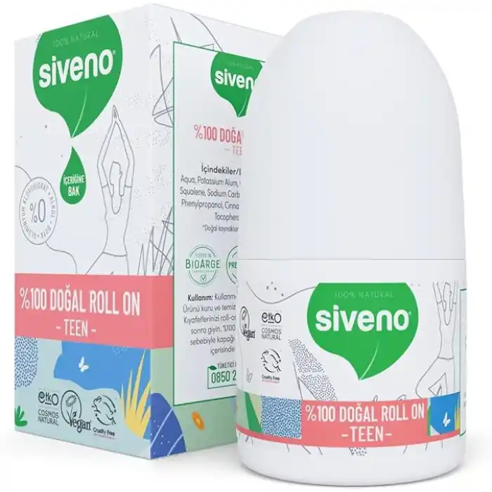 Siveno%100 Doğal Roll On Teen Girl Genç Kız Deodorant Ter Kokusu Önleyici Bitkisel Leke Bırakmayan Vegan 50 ml