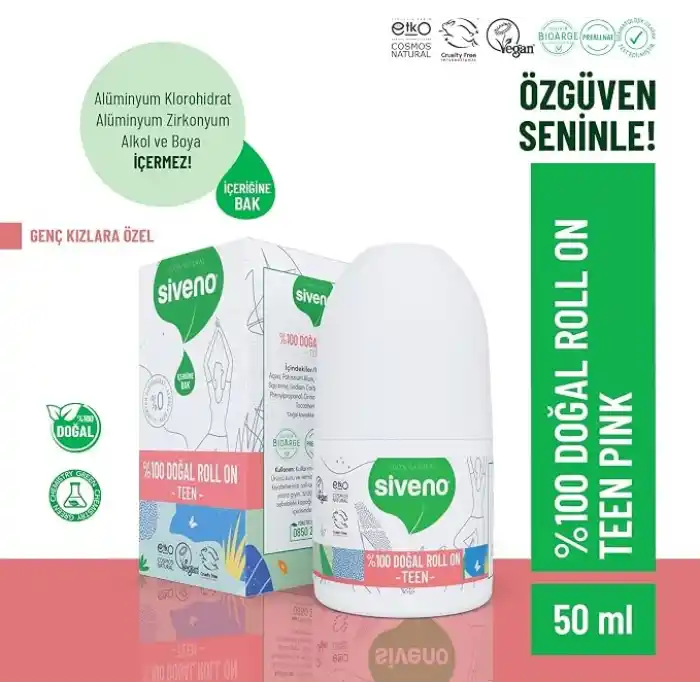 Siveno%100 Doğal Roll On Teen Girl Genç Kız Deodorant Ter Kokusu Önleyici Bitkisel Leke Bırakmayan Vegan 50 ml