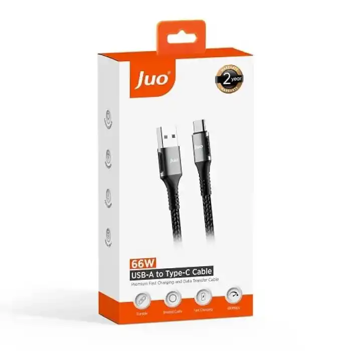 Juo 66W USB-A to Type-C Örgülü Hızlı Şarj ve Data Kablosu 2 Metre