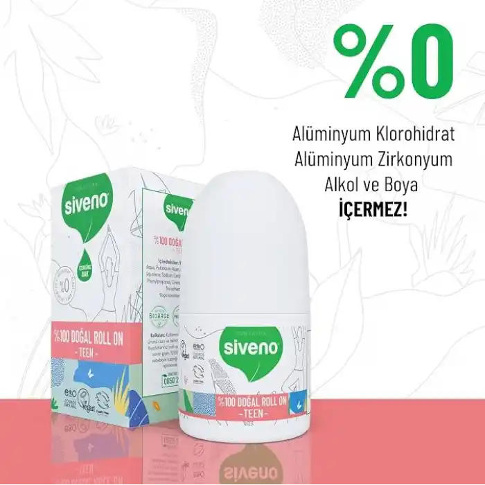 Siveno%100 Doğal Roll On Teen Girl Genç Kız Deodorant Ter Kokusu Önleyici Bitkisel Leke Bırakmayan Vegan 50 ml