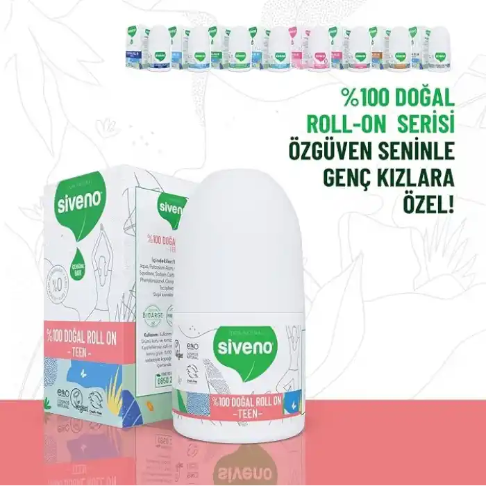 Siveno%100 Doğal Roll On Teen Girl Genç Kız Deodorant Ter Kokusu Önleyici Bitkisel Leke Bırakmayan Vegan 50 ml