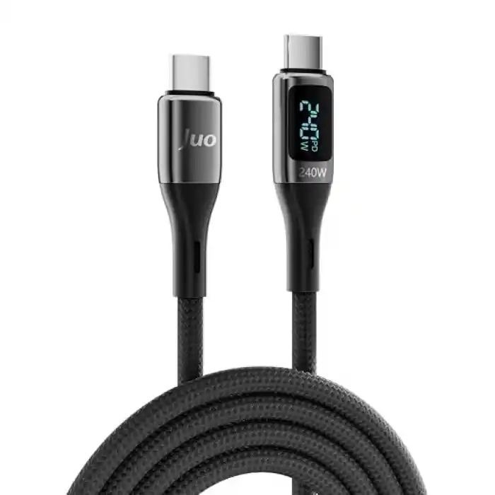 Juo 240W Dijital Led Ekranlı E-Mark Çipli PD 3.1 USB Type-C to Type-C Hızlı Şarj ve Data Kablosu 2 Metre