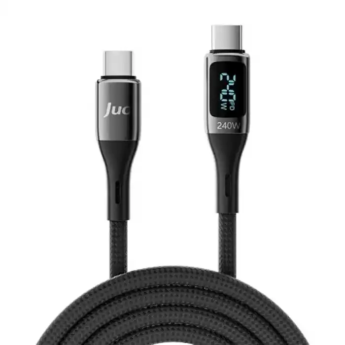 Juo 240W Dijital Led Ekranlı E-Mark Çipli PD 3.1 USB Type-C to Type-C Hızlı Şarj ve Data Kablosu 2 Metre