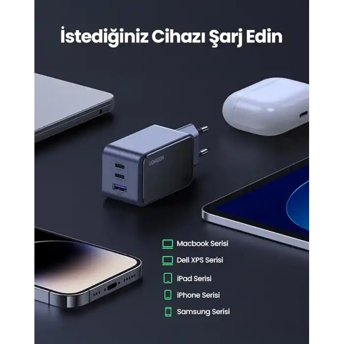 UGREEN Nexode Air 65W 3-Port GaN Fast Charger EU Hızlı Şarj Adaptörü