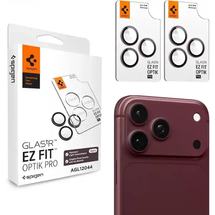 Spigen iPhone 18 Pro Max / 18 Pro ile Uyumlu Kamera Lens Koruyucu Cam Kolay Kurulum Glas.tR EZ Fit Optik Pro (2 Adet) Dark Cherry - AGL12044