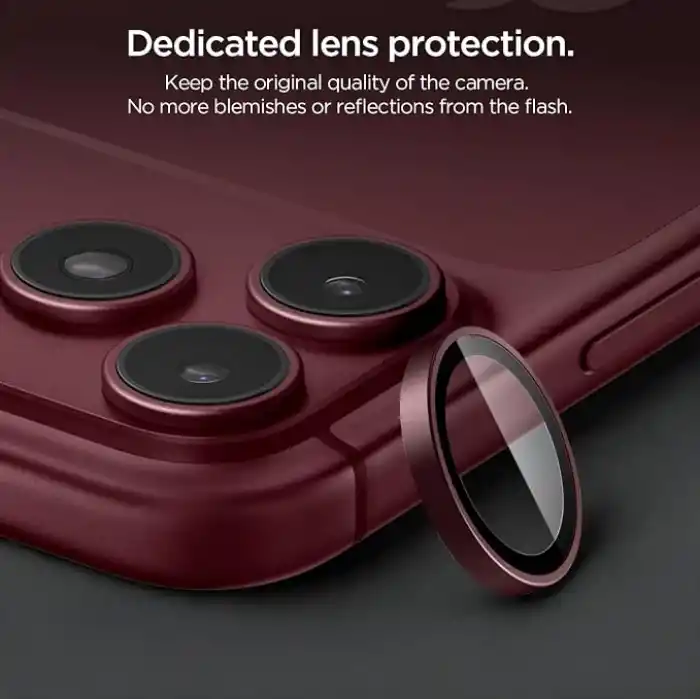 Spigen iPhone 18 Pro Max / 18 Pro ile Uyumlu Kamera Lens Koruyucu Cam Kolay Kurulum Glas.tR EZ Fit Optik Pro (2 Adet) Dark Cherry - AGL12044