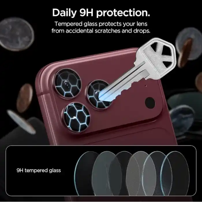 Spigen iPhone 18 Pro Max / 18 Pro ile Uyumlu Kamera Lens Koruyucu Cam Kolay Kurulum Glas.tR EZ Fit Optik Pro (2 Adet) Dark Cherry - AGL12044