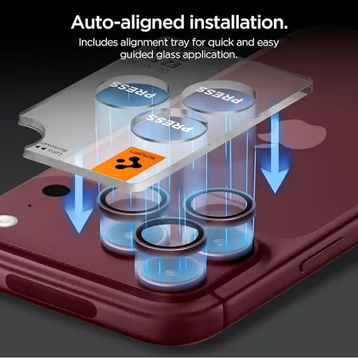 Spigen iPhone 18 Pro Max / 18 Pro ile Uyumlu Kamera Lens Koruyucu Cam Kolay Kurulum Glas.tR EZ Fit Optik Pro (2 Adet) Dark Cherry - AGL12044