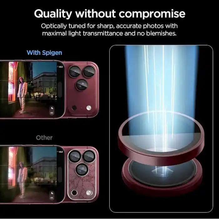Spigen iPhone 18 Pro Max / 18 Pro ile Uyumlu Kamera Lens Koruyucu Cam Kolay Kurulum Glas.tR EZ Fit Optik Pro (2 Adet) Dark Cherry - AGL12044