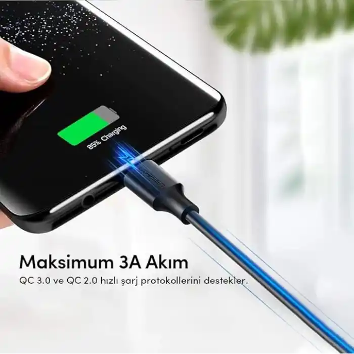 Ugreen USB Type-C Şarj ve Data Kablosu, Siyah, 1.5 Metre