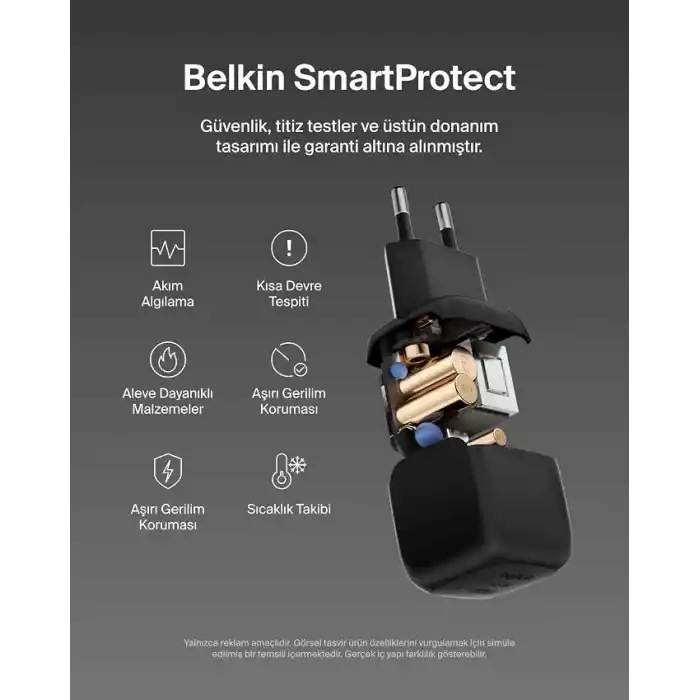 Belkin Kompakt Duvar Şarj Cihazı 45 W, Apple iPhone 17, 16 and 15 Serisi, Samsung Galaxy S25, iPad, AirPods ve Daha Fazlası için USB-C Güç İletimli Hızlı Şarj, Siyah