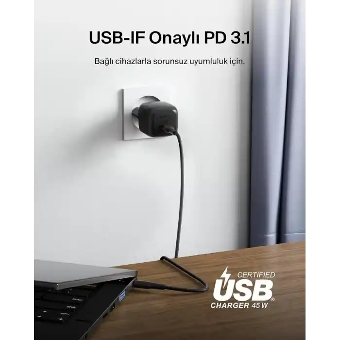 Belkin Kompakt Duvar Şarj Cihazı 45 W, Apple iPhone 17, 16 and 15 Serisi, Samsung Galaxy S25, iPad, AirPods ve Daha Fazlası için USB-C Güç İletimli Hızlı Şarj, Siyah