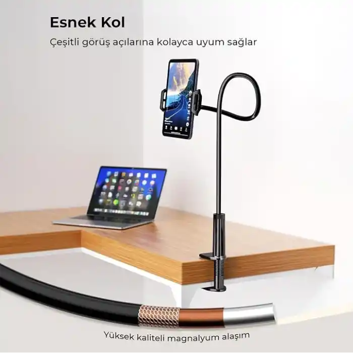 Juo 70 CM Akrobat Esnek Tablet ve Telefon Tutucu Stand Siyah