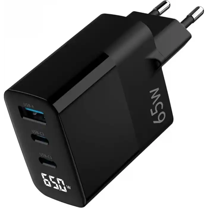 Juo 65W GaN Led Ekranlı Hızlı Şarj Cihazı 2 Type-C + USB-A iPhone & iPad & Notebook Uyumlu Şarj Aleti