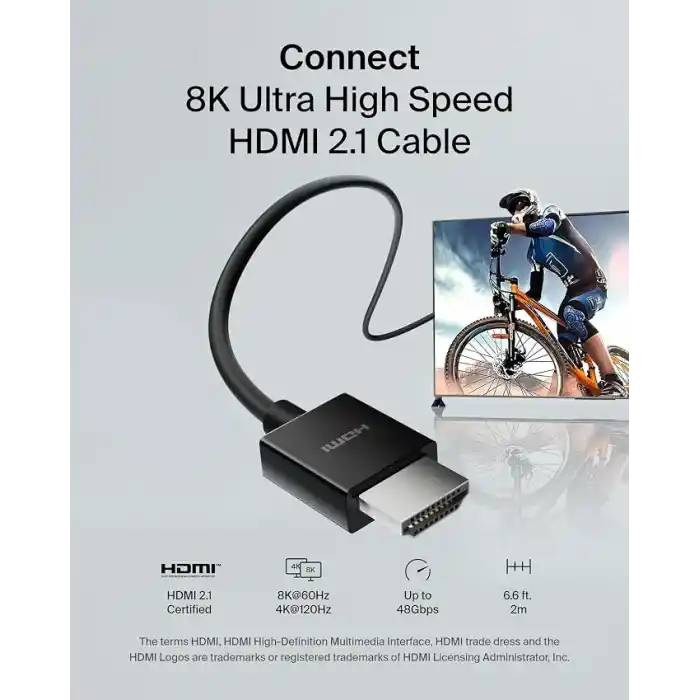 Belkin Yüksek kaliteli Ultra Highspeed HDMI-2.1 kablo, 4K/Dolby Vision HDR, Apple TVden optimum oynatma, 2,2 m – siyah