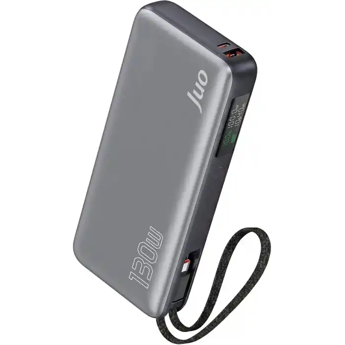 Juo 20000mAh 130W LED Ekranlı USB-A + Type-C Kablolu Powerbank Taşınabilir Hızlı Şarj Cihazı