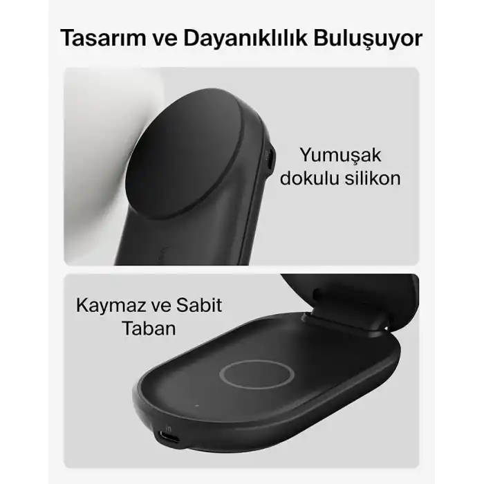 Belkin UltraCharge MagSafe Uyumlu 2’si 1 Arada Qi2 25W Kablosuz Şarj İstasyonu, iPhone 16, AirPods, Pixelsnap, Dönüştürülebilir Masaüstü Standı, USB-C Portlu, 45W Adaptör, Siyah