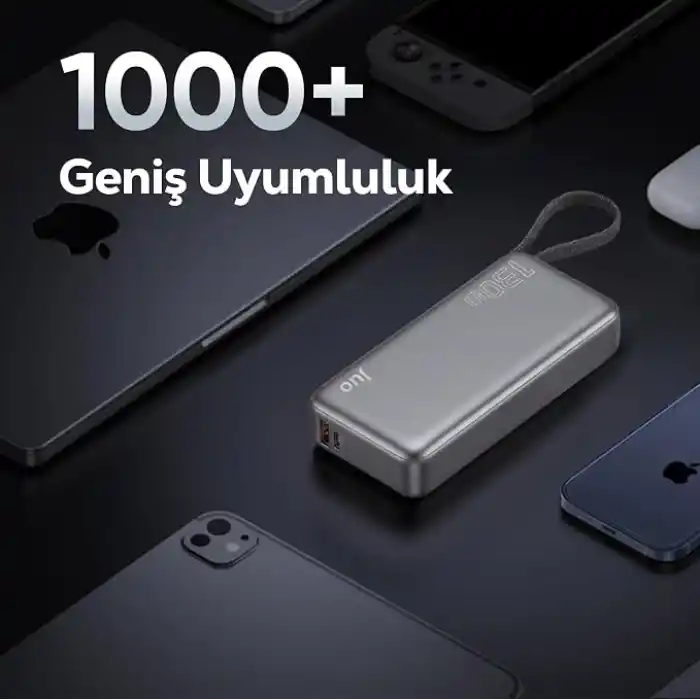 Juo 20000mAh 130W LED Ekranlı USB-A + Type-C Kablolu Powerbank Taşınabilir Hızlı Şarj Cihazı