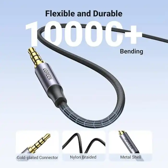 Ugreen 3.5mm Hi-Fi Erkek to Erkek TRRS Aux Ses ve Mikrofon Kablosu 2 Metre