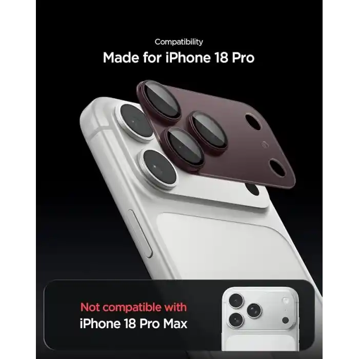 Spigen iPhone 18 Pro ile Uyumlu Kamera Lens Koruyucu Tam Kaplayan Cam Kolay Kurulum Glas.tR EZ Fit Optik Pro XL Dark Cherry - AGL12036