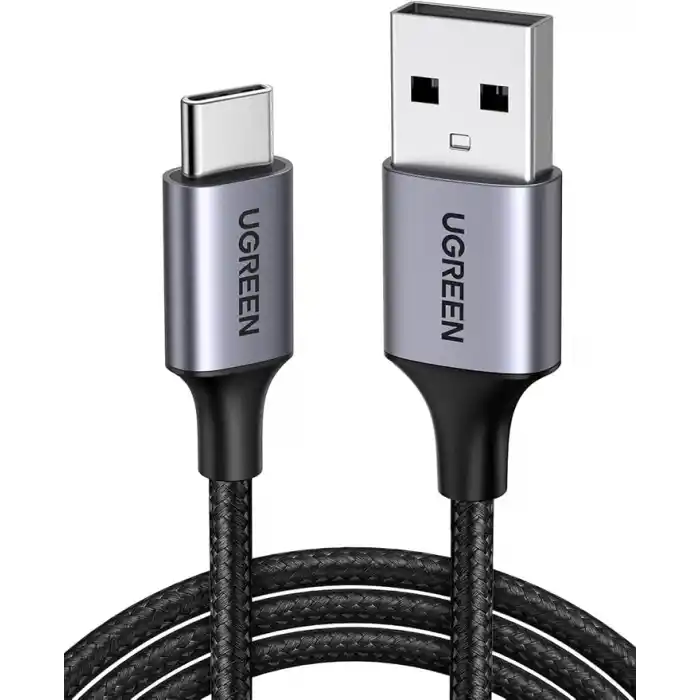 UGREEN 2.0 A USB-A & USB-C Örgülü Şarj ve Data Kablosu, 25 Santimetre, Siyah, 60124