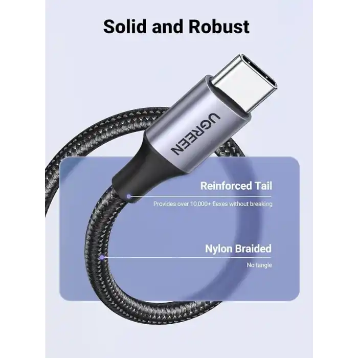 UGREEN 2.0 A USB-A & USB-C Örgülü Şarj ve Data Kablosu, 25 Santimetre, Siyah, 60124