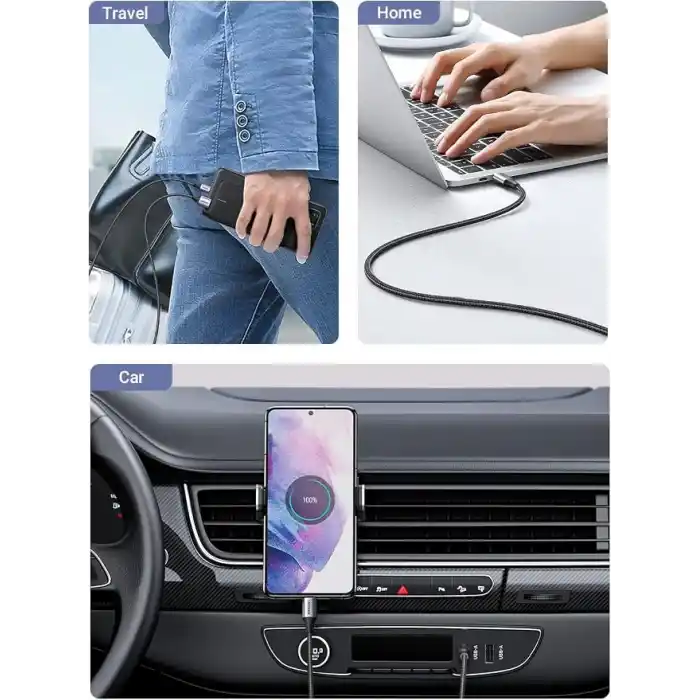UGREEN 2.0 A USB-A & USB-C Örgülü Şarj ve Data Kablosu, 25 Santimetre, Siyah, 60124