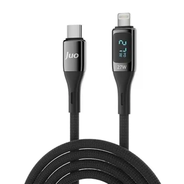 Juo 27W Dijital Led Ekranlı USB Type-C to Lightning iPhone iPad Hızlı Şarj ve Data Kablosu 1 Metre