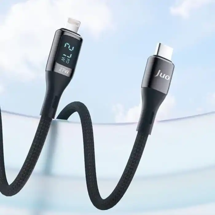 Juo 27W Dijital Led Ekranlı USB Type-C to Lightning iPhone iPad Hızlı Şarj ve Data Kablosu 1 Metre