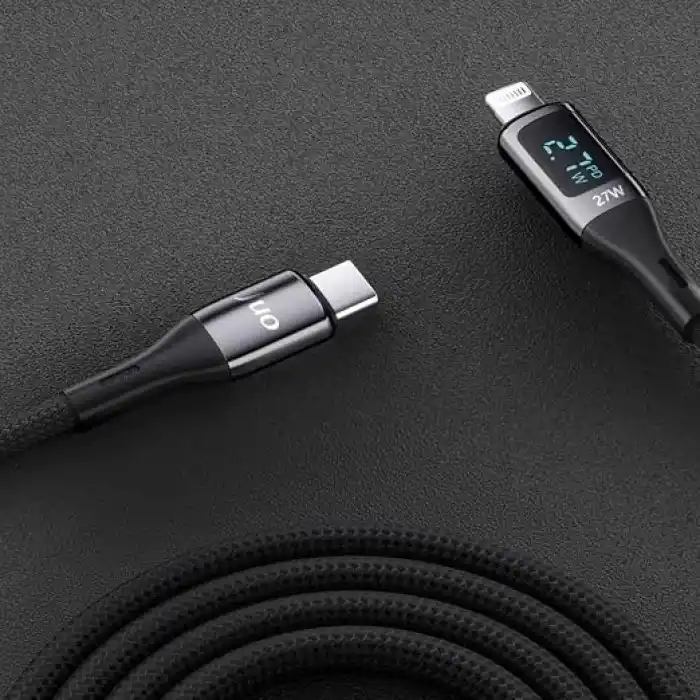 Juo 27W Dijital Led Ekranlı USB Type-C to Lightning iPhone iPad Hızlı Şarj ve Data Kablosu 1 Metre