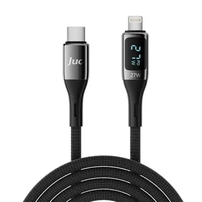 Juo 27W Dijital Led Ekranlı USB Type-C to Lightning iPhone iPad Hızlı Şarj ve Data Kablosu 1 Metre