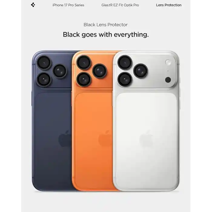Spigen iPhone 17 Pro/Pro Max / 16 Pro/16 Pro Max / 15 Pro/15 Pro Max ile Uyumlu Kamera Lens Koruyucu Cam Kolay Kurulum Glas.tR EZ Fit Optik Pro (2 Adet) Black - AGL05205