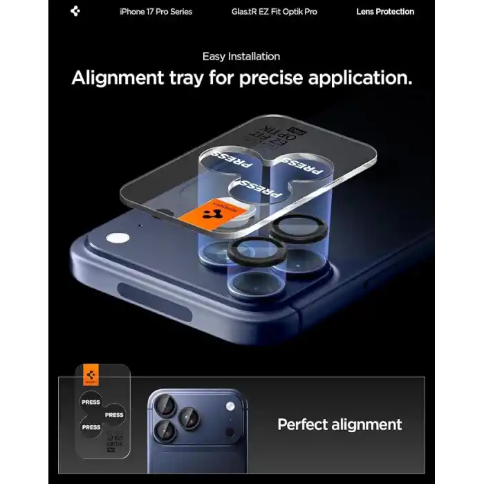 Spigen iPhone 17 Pro/Pro Max / 16 Pro/16 Pro Max / 15 Pro/15 Pro Max ile Uyumlu Kamera Lens Koruyucu Cam Kolay Kurulum Glas.tR EZ Fit Optik Pro (2 Adet) Black - AGL05205