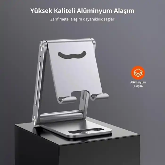 Juo Alüminyum Katlanabilir Metal Masaüstü Telefon Tutucu Standı Gümüş