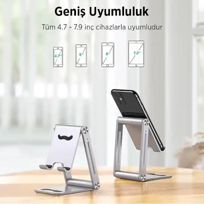 Juo Alüminyum Katlanabilir Metal Masaüstü Telefon Tutucu Standı Gümüş