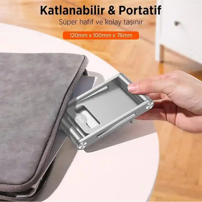 Juo Alüminyum Katlanabilir Metal Masaüstü Telefon Tutucu Standı Gümüş