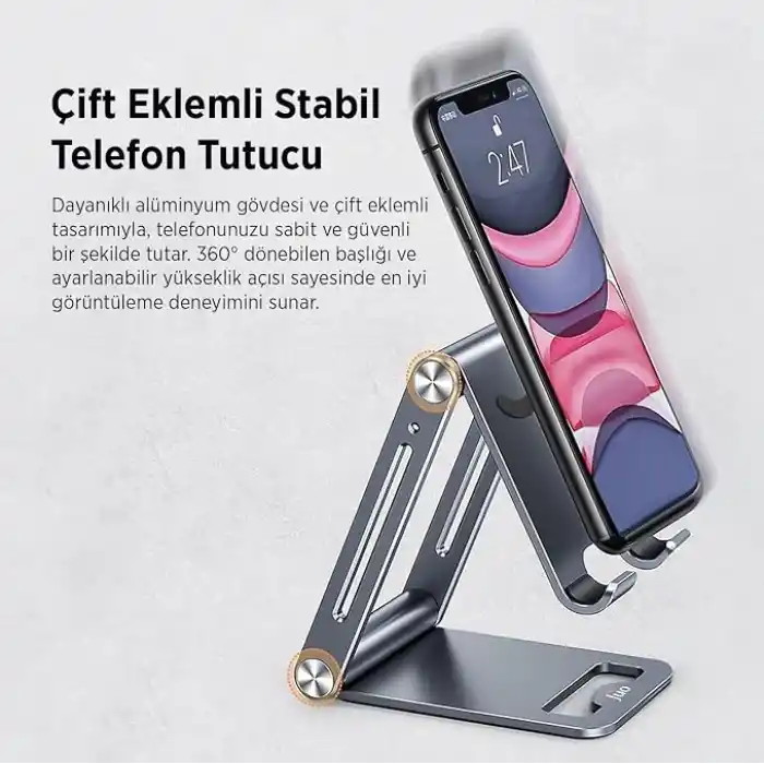 Juo Alüminyum Katlanabilir Metal Masaüstü Telefon Tutucu Standı Gümüş