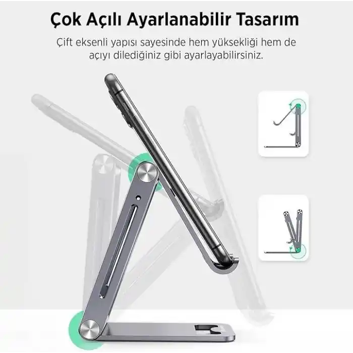 Juo Alüminyum Katlanabilir Metal Masaüstü Telefon Tutucu Standı Gümüş