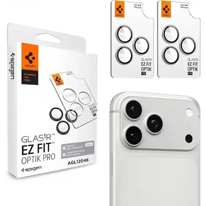 Spigen iPhone 18 Pro Max / 18 Pro ile Uyumlu Kamera Lens Koruyucu Cam Kolay Kurulum Glas.tR EZ Fit Optik Pro (2 Adet) Silver - AGL12046