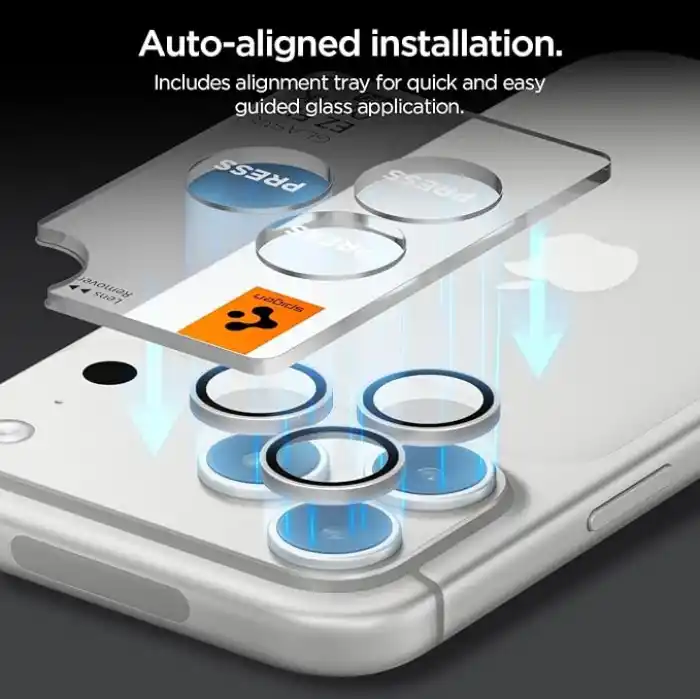 Spigen iPhone 18 Pro Max / 18 Pro ile Uyumlu Kamera Lens Koruyucu Cam Kolay Kurulum Glas.tR EZ Fit Optik Pro (2 Adet) Silver - AGL12046