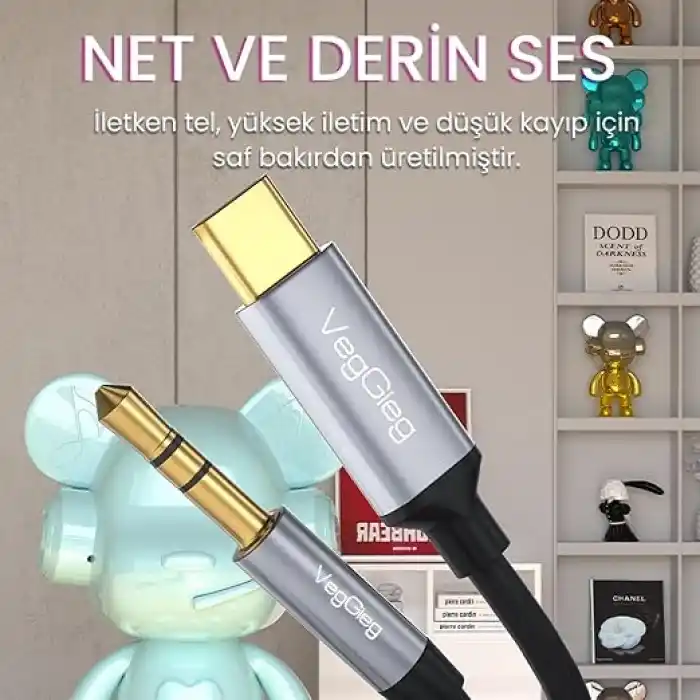 VegGieg USB Type-C to 3.5mm Aux Hi-Fi Ses Kablosu 1 Metre