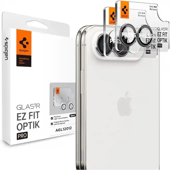 Spigen iPhone Duo ile Uyumlu Kamera Lens Koruyucu Cam Kolay Kurulum Glas.tR EZ Fit Optik Pro (2 Adet) White - AGL12012