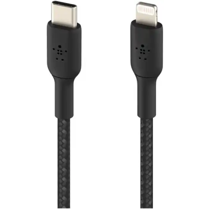 Belkin Örgülü USB-C - Lightning Kablosu (Hızlı Şarj Kablosu) Hızlı Şarj MFi Sertifikalı USB-C Kablosu (1m, Siyah)
