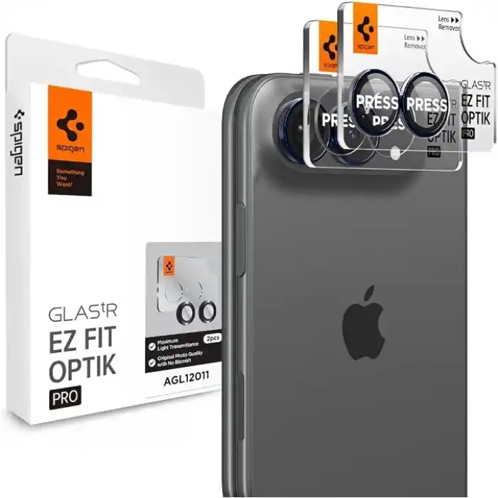 Spigen iPhone Duo ile Uyumlu Kamera Lens Koruyucu Cam Kolay Kurulum Glas.tR EZ Fit Optik Pro (2 Adet) Black - AGL12011