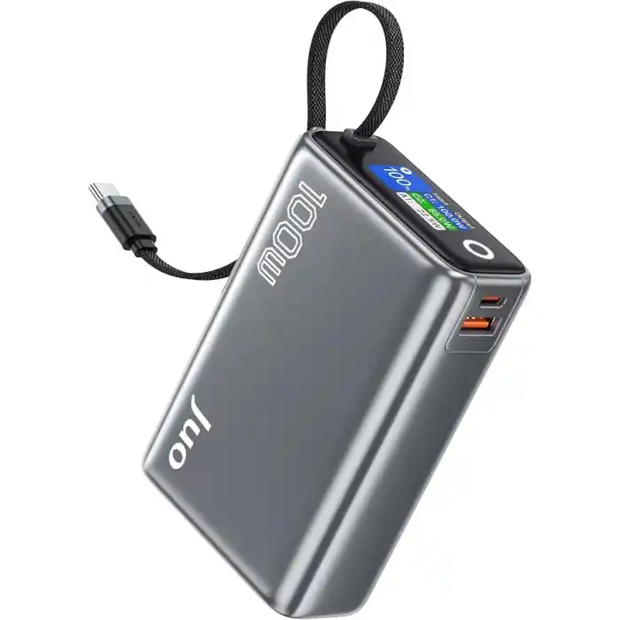 Juo 25000mAh 100W LED Ekranlı Type-C Kablolu Powerbank USB-A + USB-C Macbook Notebook Telefon Taşınabilir PD Hızlı Şarj Cihazı