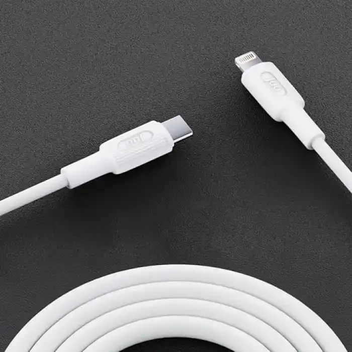 Juo 27W USB Type-C to Lightning iPhone iPad ile Uyumlu Silikon Hızlı Şarj ve Data Kablosu Beyaz 2 Metre